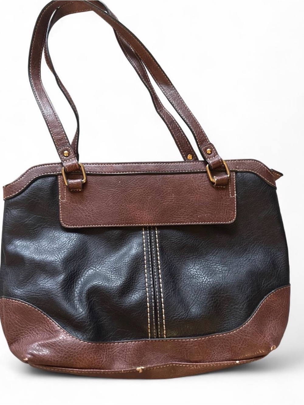 BOC Born Concepts Brown Black Faux Leather Tote Bag Vintage Dark Academia Purse